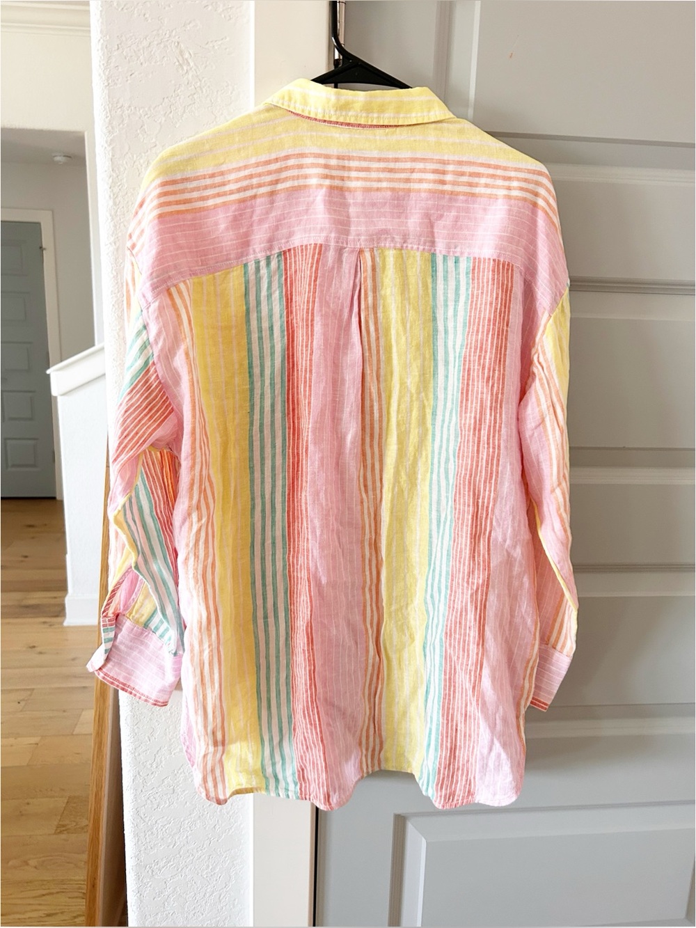 NWT Anthropologie Maeve Bennet European Linen Buttondown Shirt Umbrella Stripe - Picture 7 of 7
